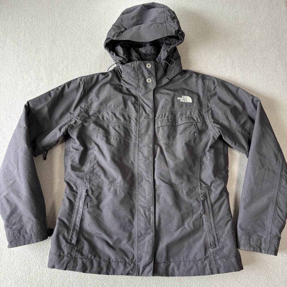 The North Face Women L Black HyVent Insulated Fleece Lined Hooded Ski Jacket